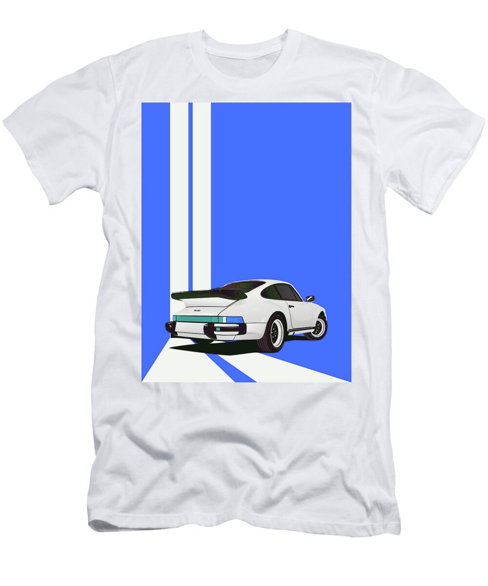 8 Porsche 911 930 Classic Poster Blue Background Thespeedart T-Shirt