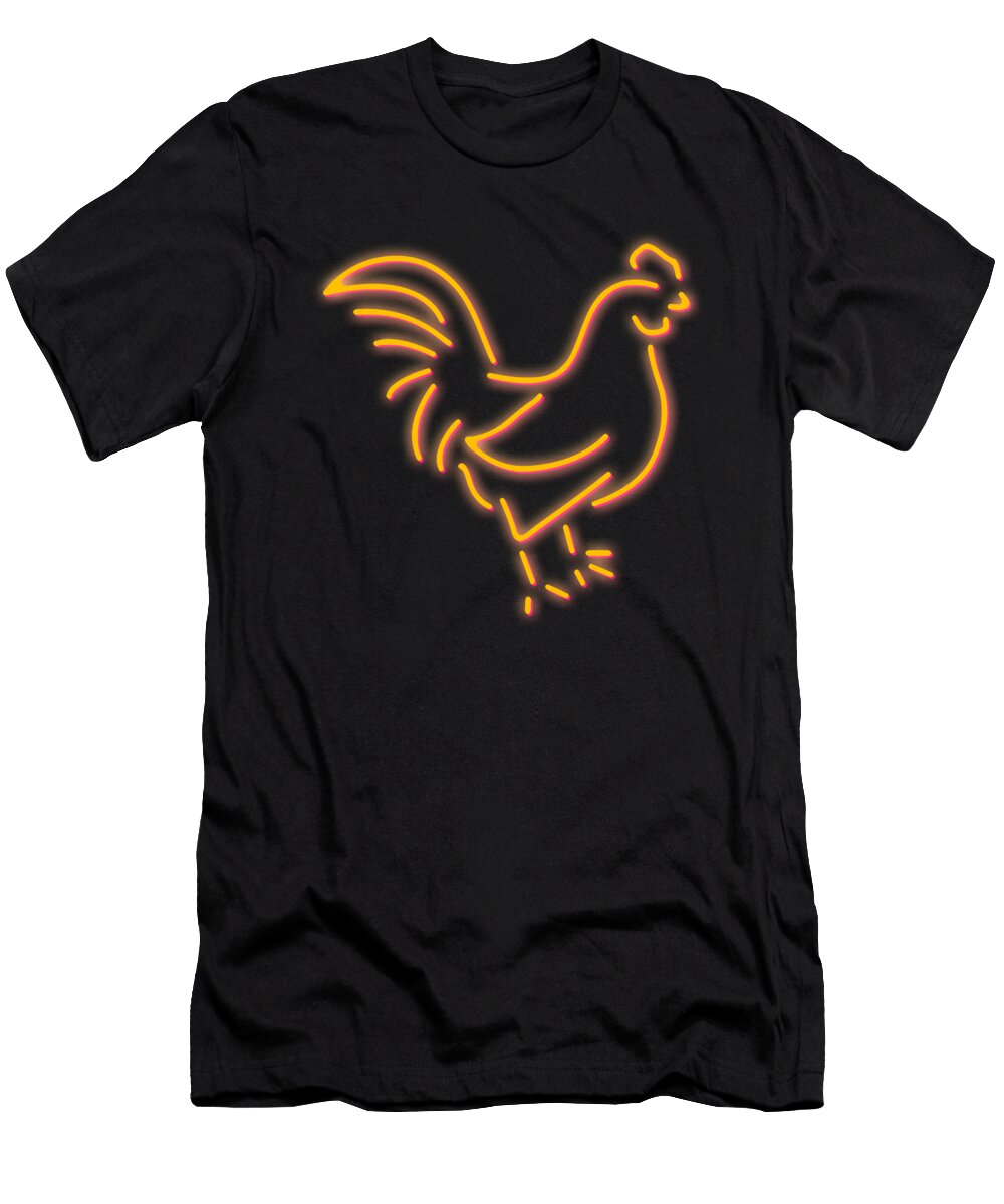 80s Retro Neon Sign Rooster 80s Gift Noirty Designs T-Shirt
