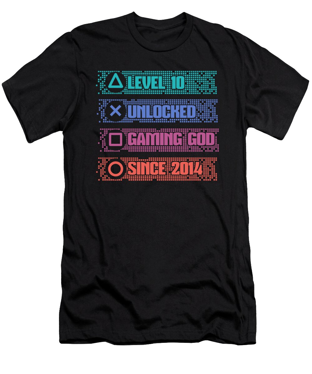 9 10 Year Old Gamer Gaming 10th Birthday Level 10 Unlocked Crazy Squirrel T-Shirt