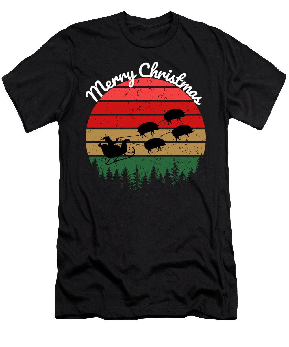 9 Santas Sleigh Pulled By a Team of Hogs Chomper Designs T-Shirt