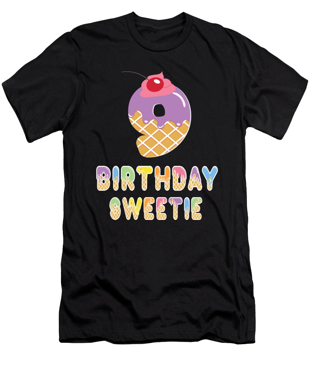 9th Birthday Sweetie Waffle Lover Girl 9 Years Old Bday Design Art Grabitees T-Shirt
