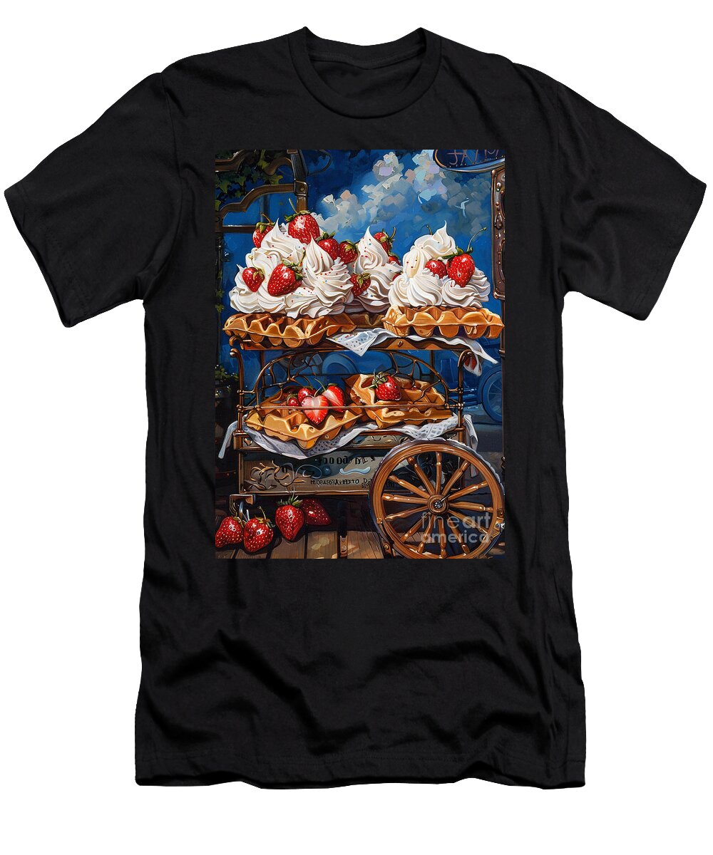 A Belgian Waffle Cart with Waffles Topped with Strawberries and Whipped Cream Donato Williamson T-Shirt