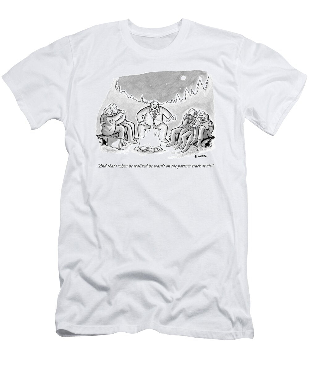 A Businessman in a Suit Sits Telling a Story Benjamin Schwartz T-Shirt