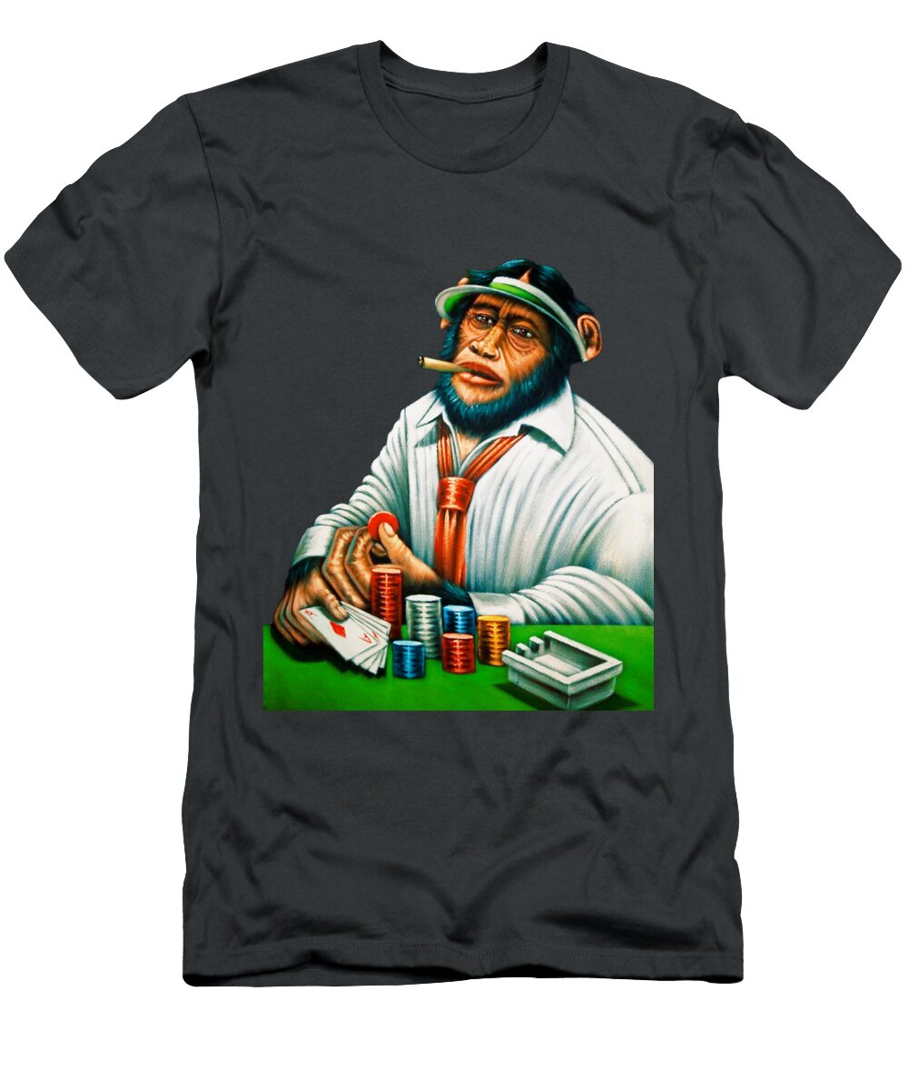 A Chimp Playing Poker in a Casino Oil on Velvet By Jorge Torrones Jorge Terrones T-Shirt