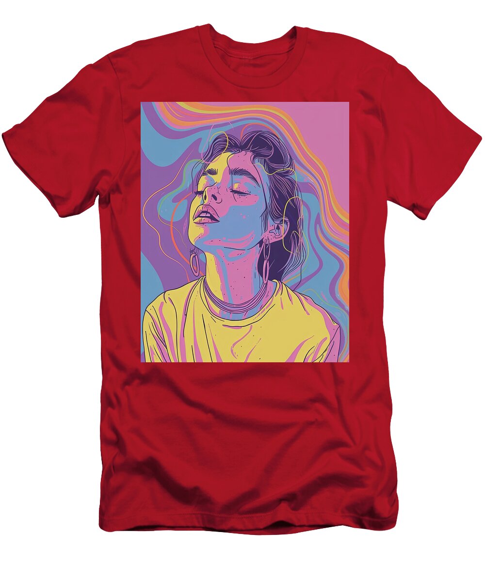 A Colorful Illustration of a Young Woman with Her Eyes Closed S Sanusi Rotimi T-Shirt