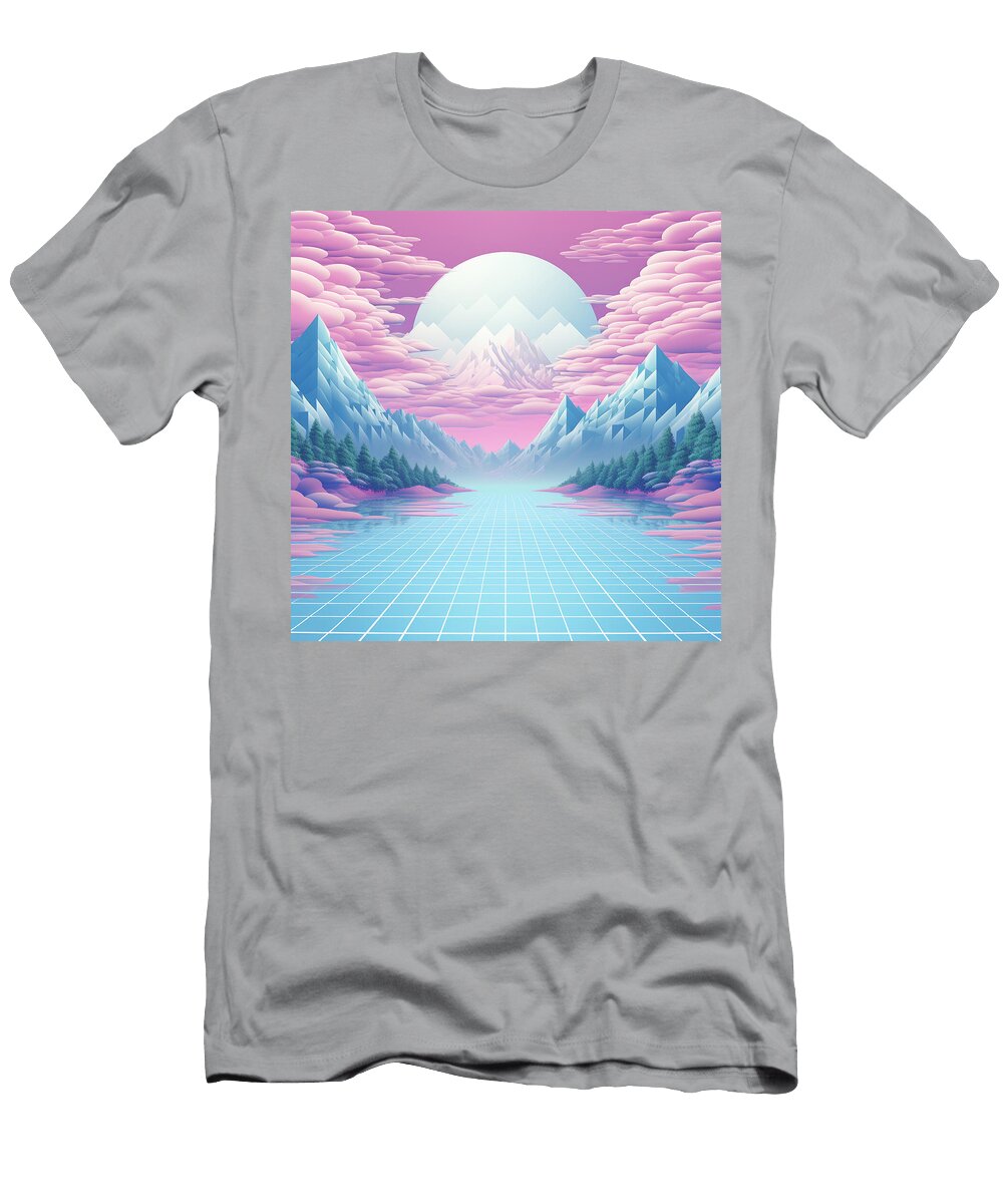 A Dreamy Retro Inspired Landscape with Mountains Clouds and a Damon Murazik T-Shirt