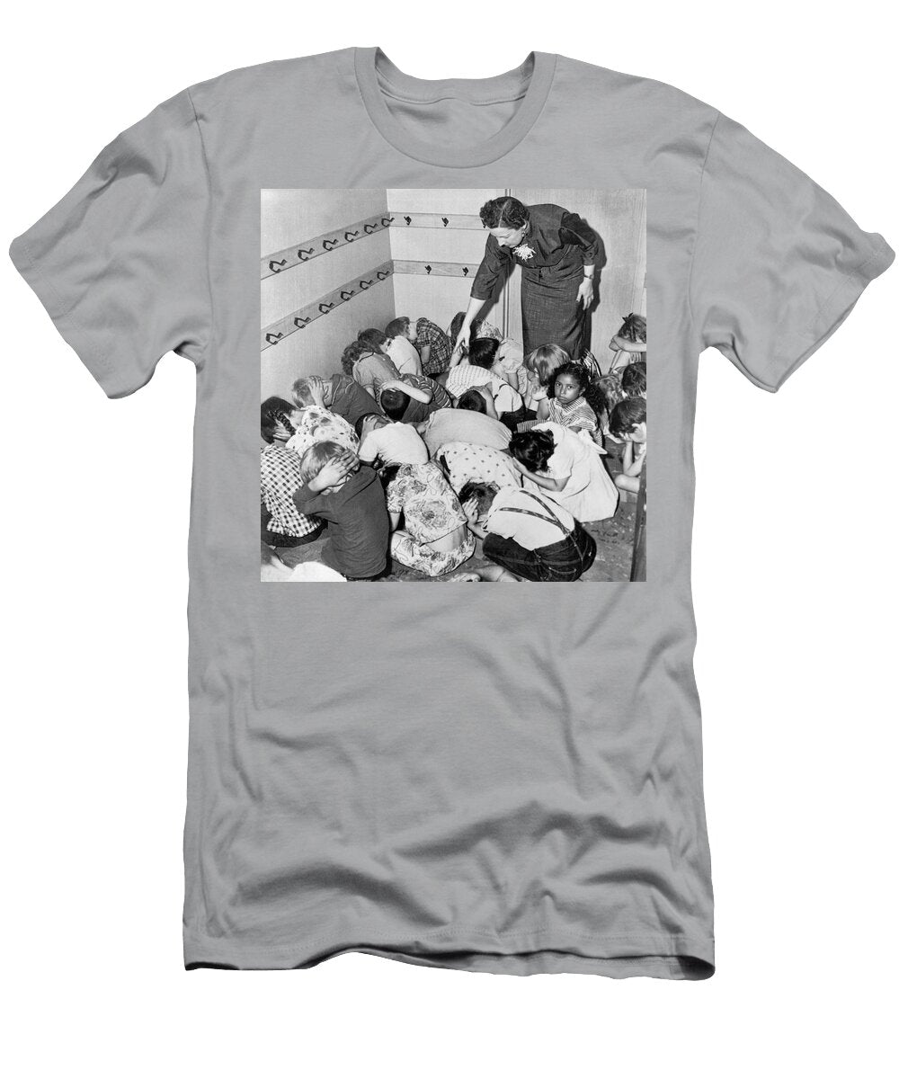 A Duck and Cover Exercise in a Kindergarten Class in 1954 Underwood Archives T-Shirt