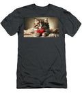 A Fluffy Tabby Kitten with Big Eyes Adorable Clutches a Red Heart Shaped Pillow Odon Czintos T-Shirt