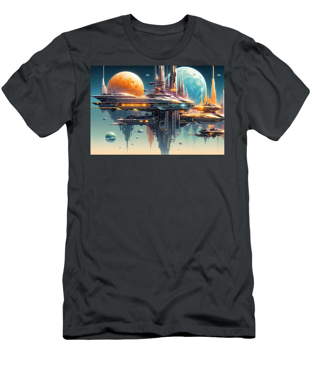 A Futuristic Space Station Mango Art T-Shirt