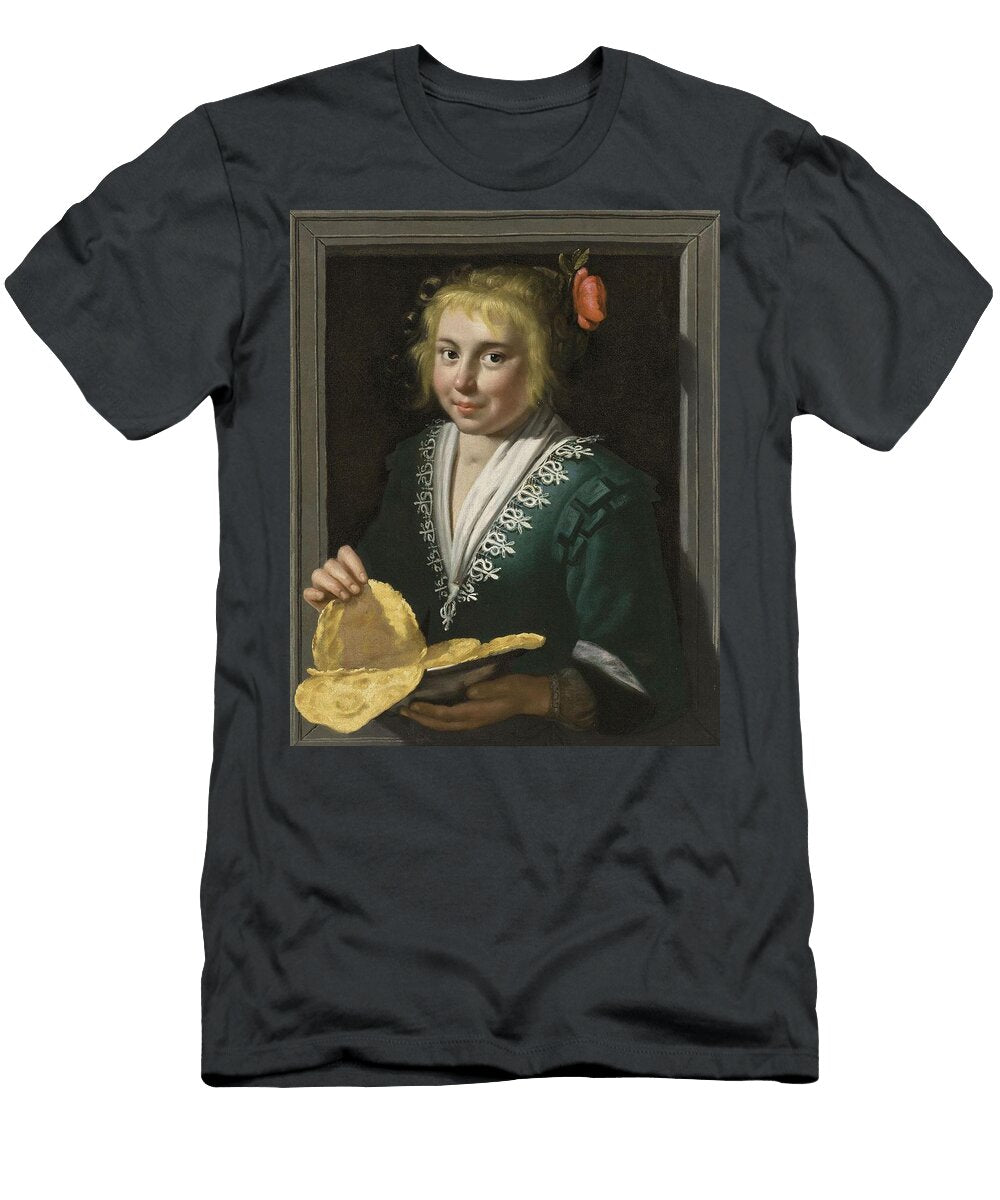 A Girl Holding Pancakes in a Feigned Stone Window Werner Van Den Valckert T-Shirt