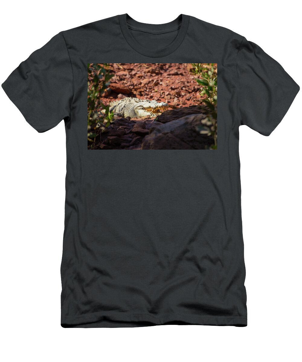 A Large Salt Water Crocodile Basks in the Sunlight Kimberley Australia Robert Mcgillivray T-Shirt