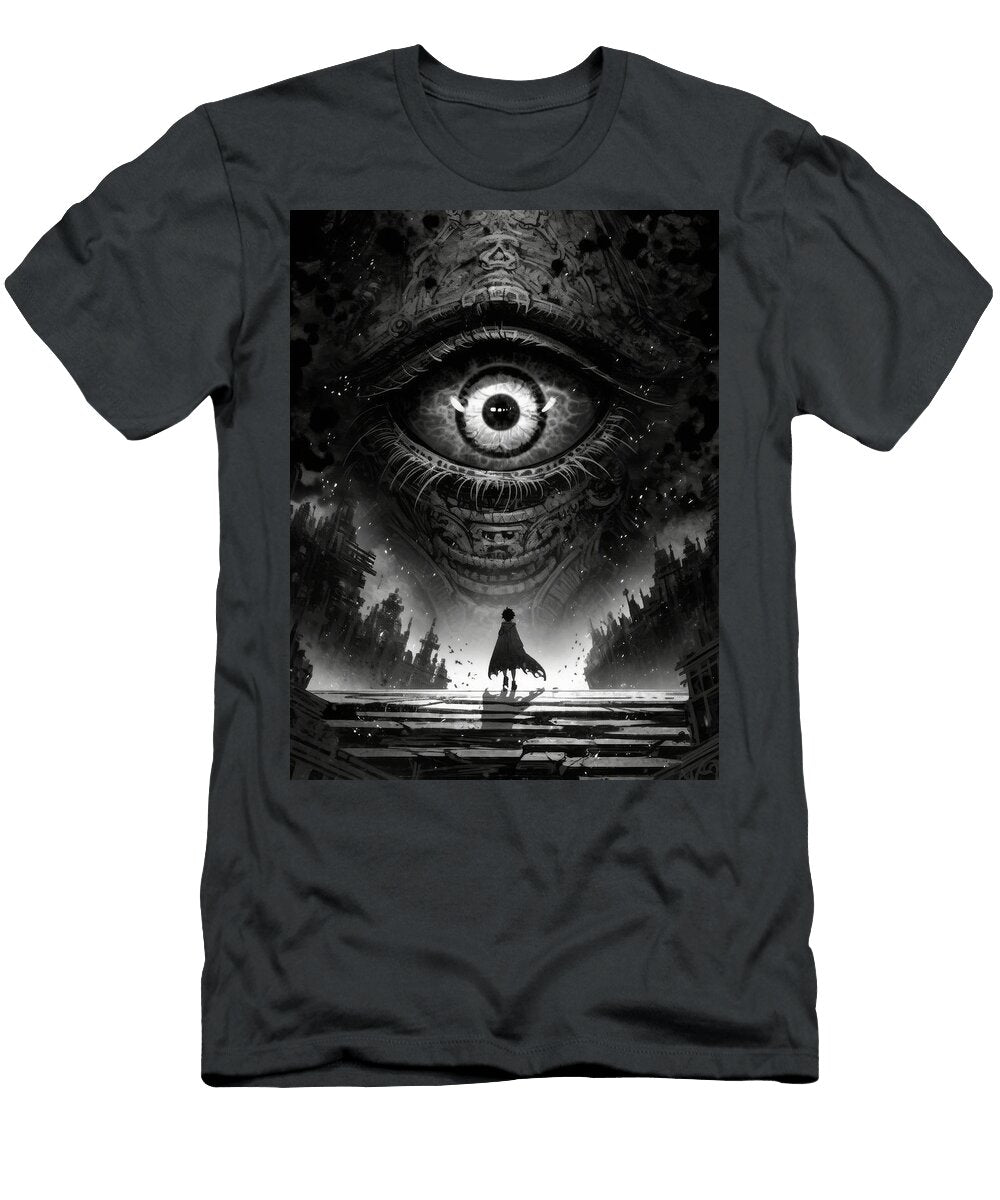 A Lone Figure Stands Before a Giant Ominous Eye Chizoba Sumayya T-Shirt