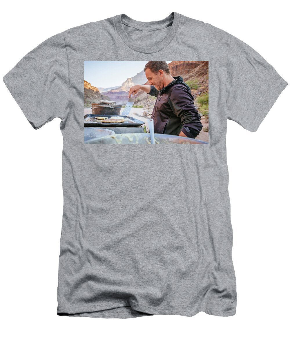 A Man Cooks Pancakes By the Colorado Andrew Peacock T-Shirt
