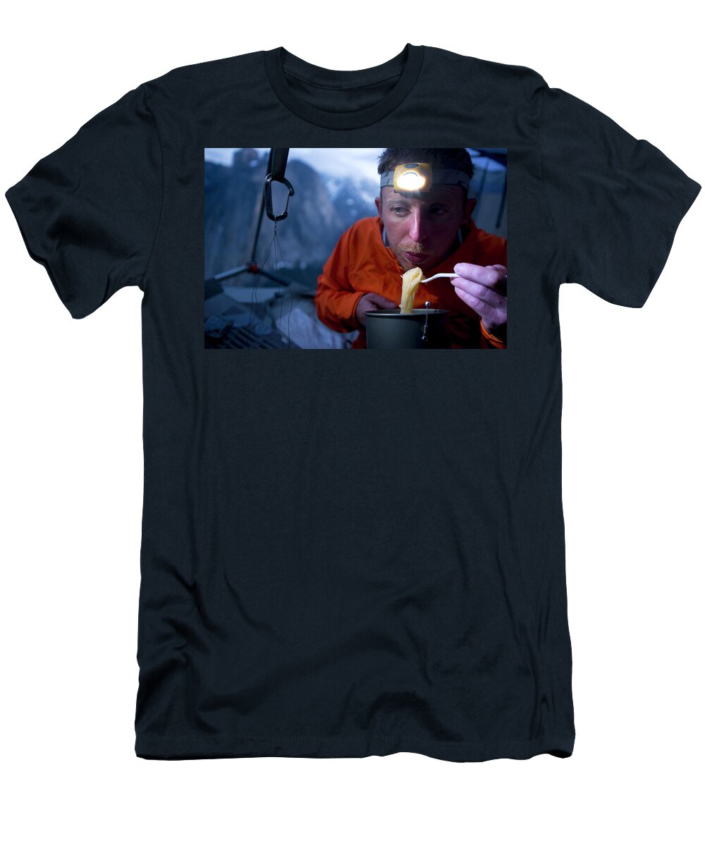 A Man Eatting Noodles on a Portaledge Corey Rich T-Shirt