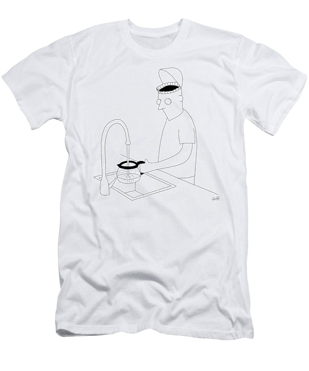 A Man Filling Up His Coffee Pot with His Brain As a Coffee Seth Fleishman T-Shirt
