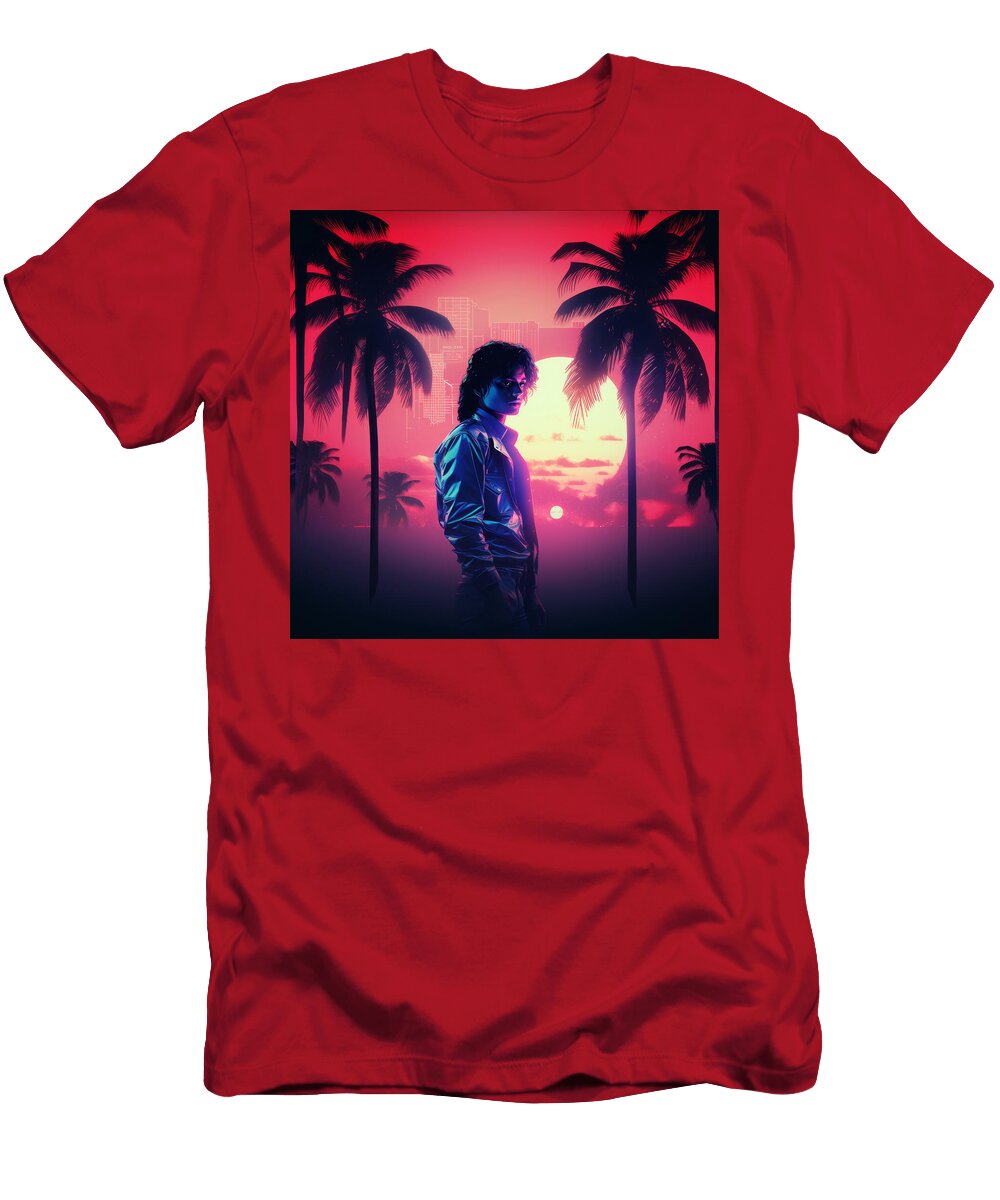 A Man in a Retro Futuristic Setting Bathed in Neon Light Omawunmi Rafa T-Shirt