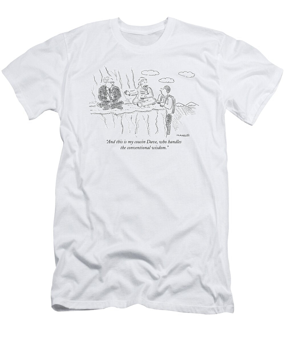 A Man Is Seen Clutching the Side of a Cliff Robert Mankoff T-Shirt