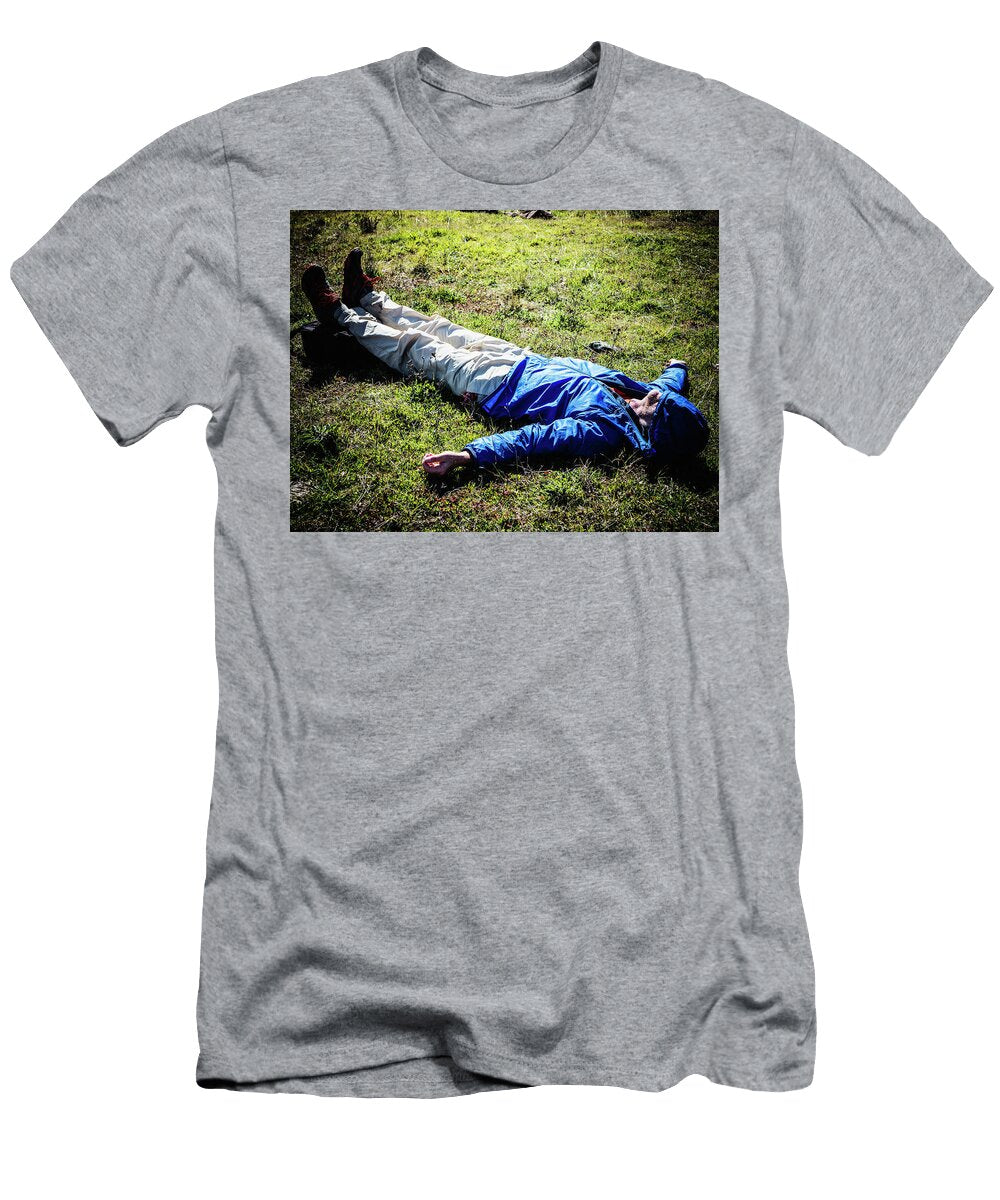 A Man Laying Down on the Ground Ron Koeberer T-Shirt