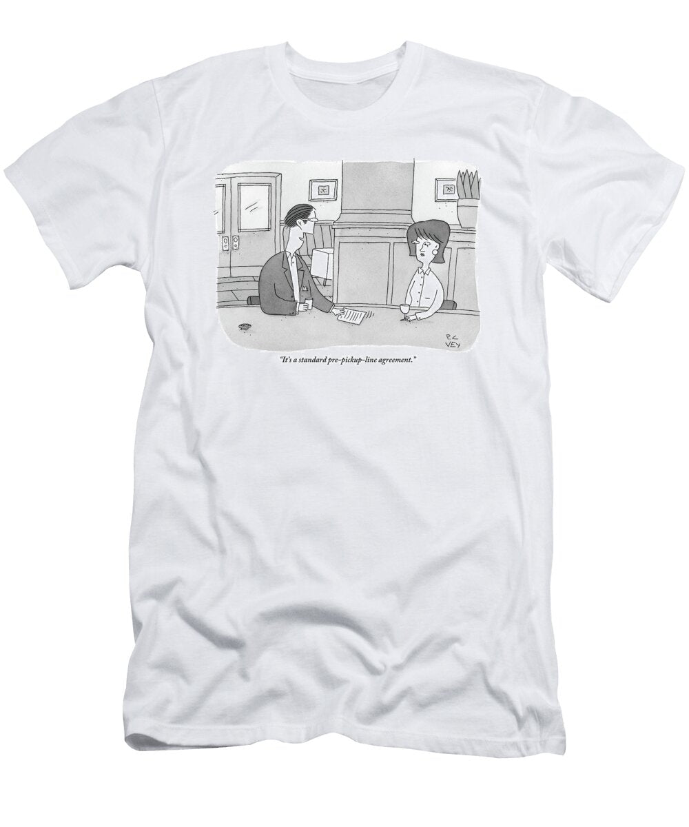 A Man Passes a Contract to a Woman At the Bar Peter C Vey T-Shirt