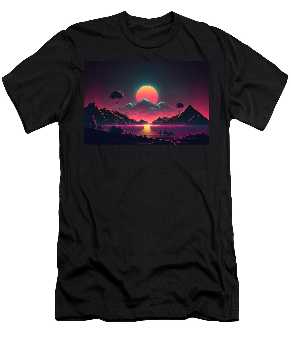 A Mountain Sunset in the Retro Future Paul Konschake T-Shirt