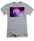 A Mysterious Hooded Figure Silhouetted Against Neon Shapes David Wall T-Shirt