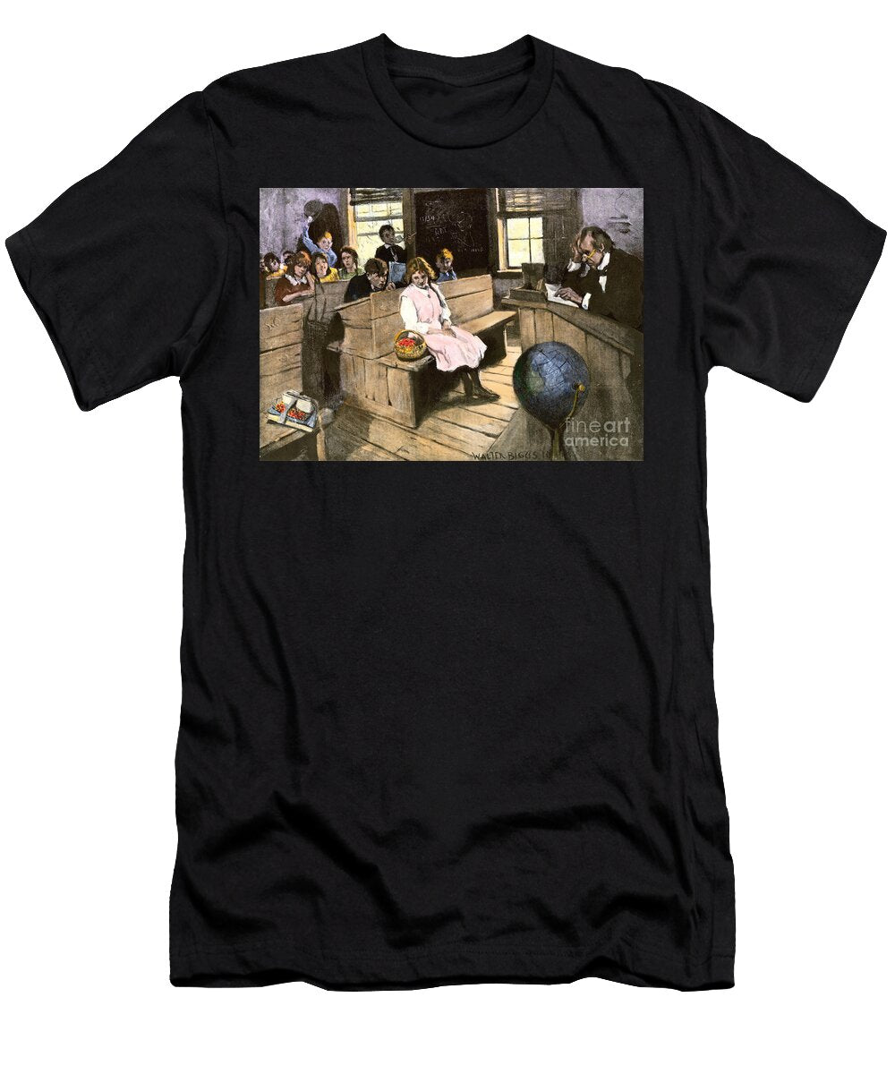 A New Student At the Centre of Attention in the Classroom of a School Around 1900 Colour Engraving of the 19th Century American School T-Shirt