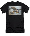 A Peregrine Falcon Clutching Its Prey Mid Air Showcasing Its Hunting Prowess Donato Williamson T-Shirt