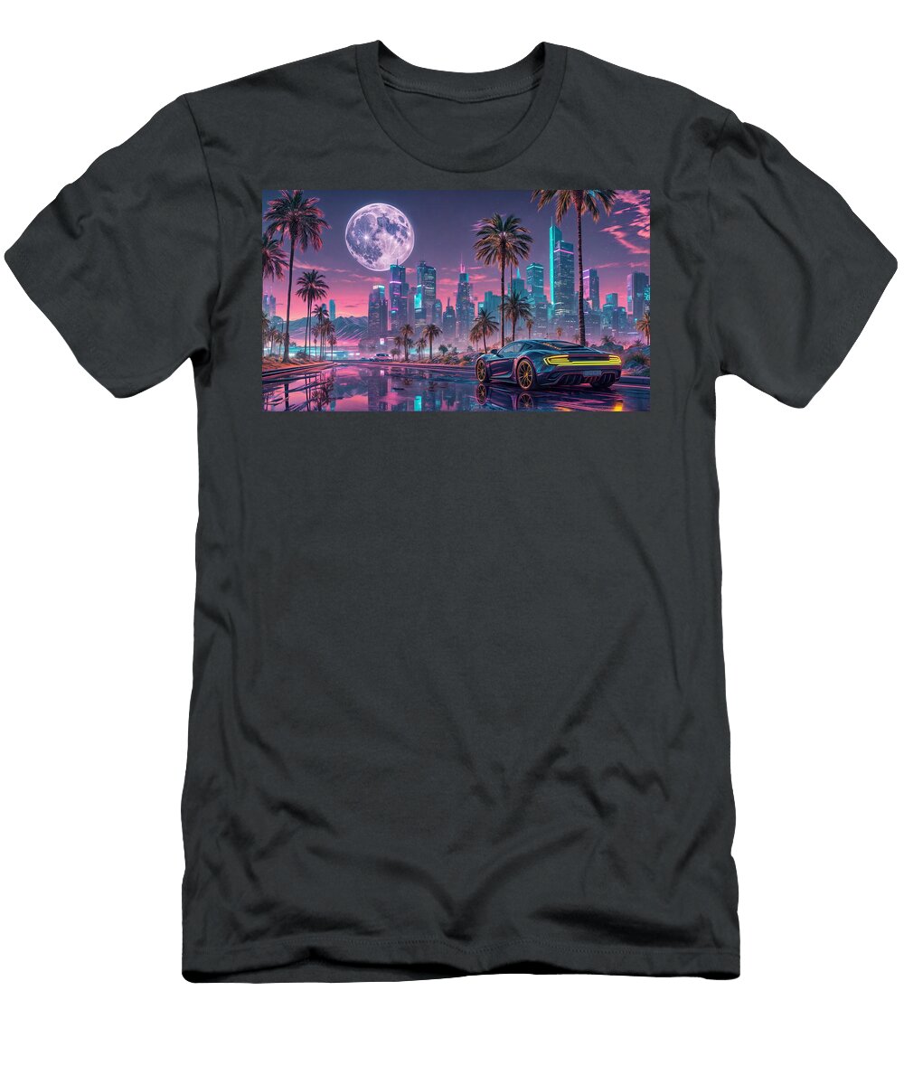 A Sleek Car Sits Beside a Reflective Road the Luxury Art Collection T-Shirt