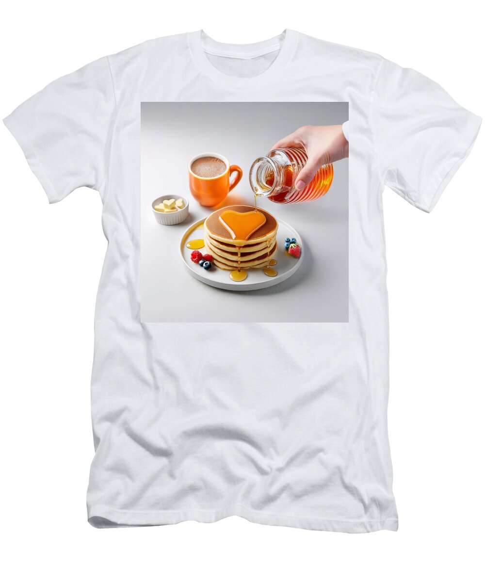 A Stack of Heart Shaped Pancakes with Heart Shaped Butter and a Heart Shaped Pool of Syrup Lins Creations Llc T-Shirt