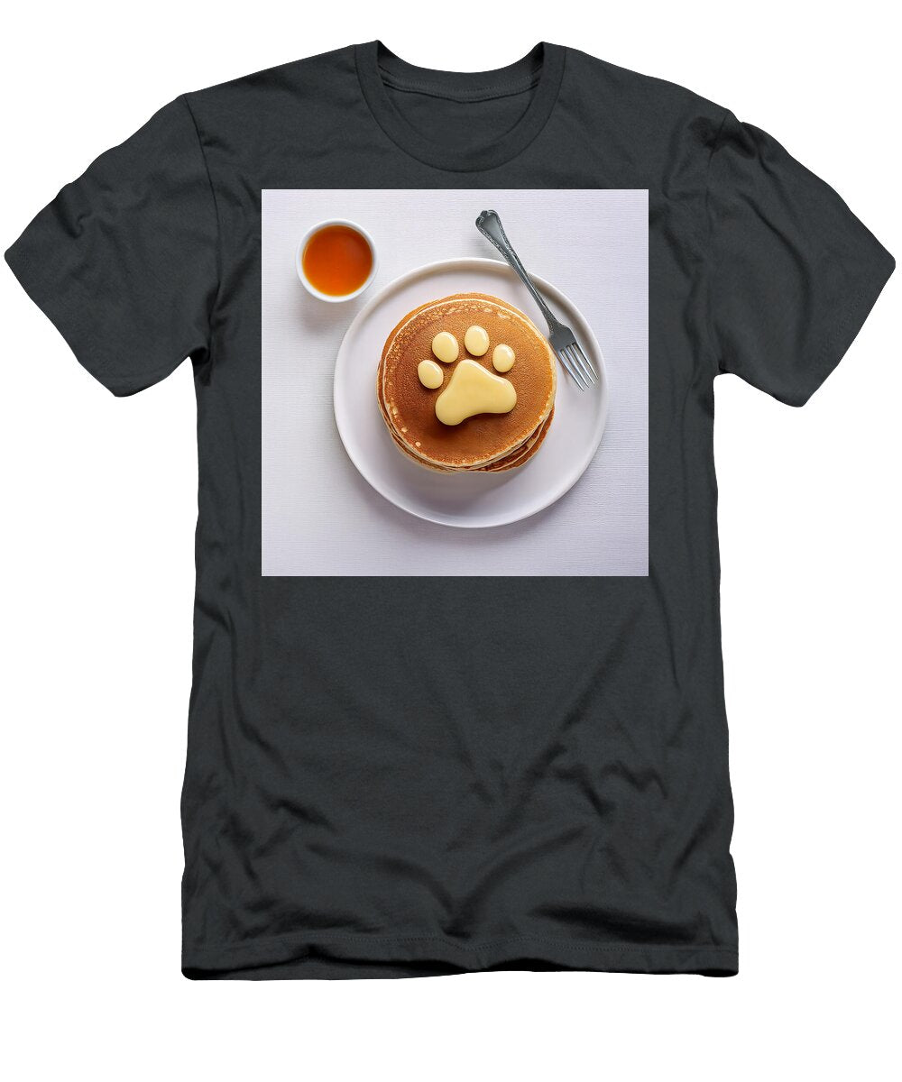 A Stack of Pancakes Is Topped with Butter Shaped Like a Paw Print Lins Creations Llc T-Shirt