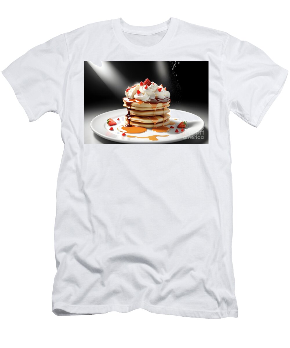 A Stack of Pancakes with Whipped Cream and Strawberries on Top Sen Tinel T-Shirt