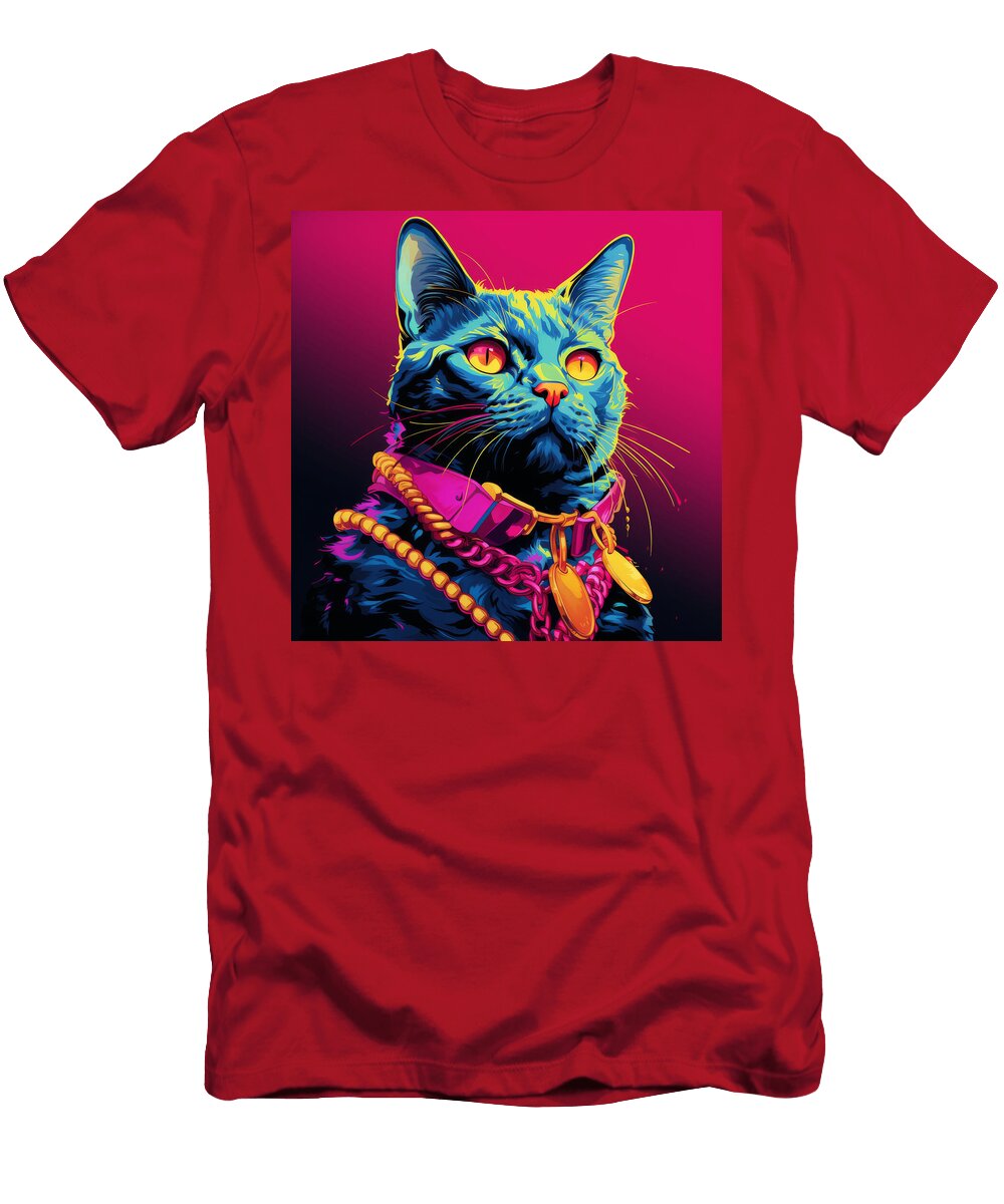 A Stylized Cat in a Colorful 80s Aesthetic Trent Tranto T-Shirt