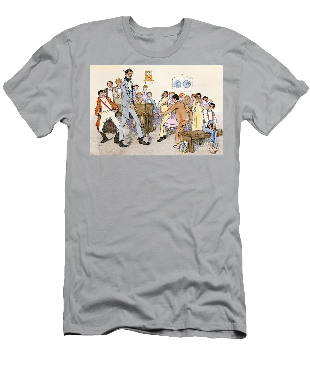 A Teacher Correcting a Student with a Rule in His Classroom Body Punishment 19th Century Illustration 19th Century Engraving on Wood Colour American School T-Shirt