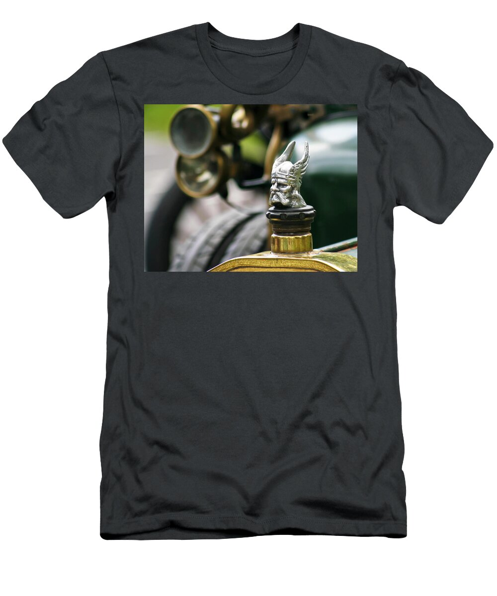 A Viking Head Radiator Cap on a Vintage Rover Car Derrick Neill T-Shirt