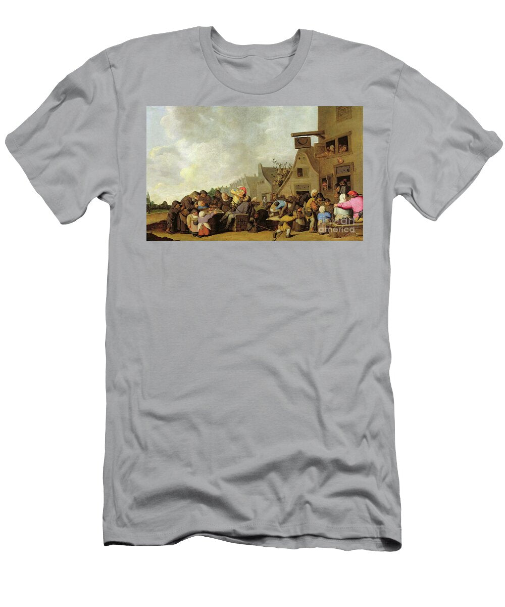 A Village Scene with a Dentist Pulling Teeth and Peasants Fighting Outside a Tavern C1630 40 Peter De Bloot T-Shirt