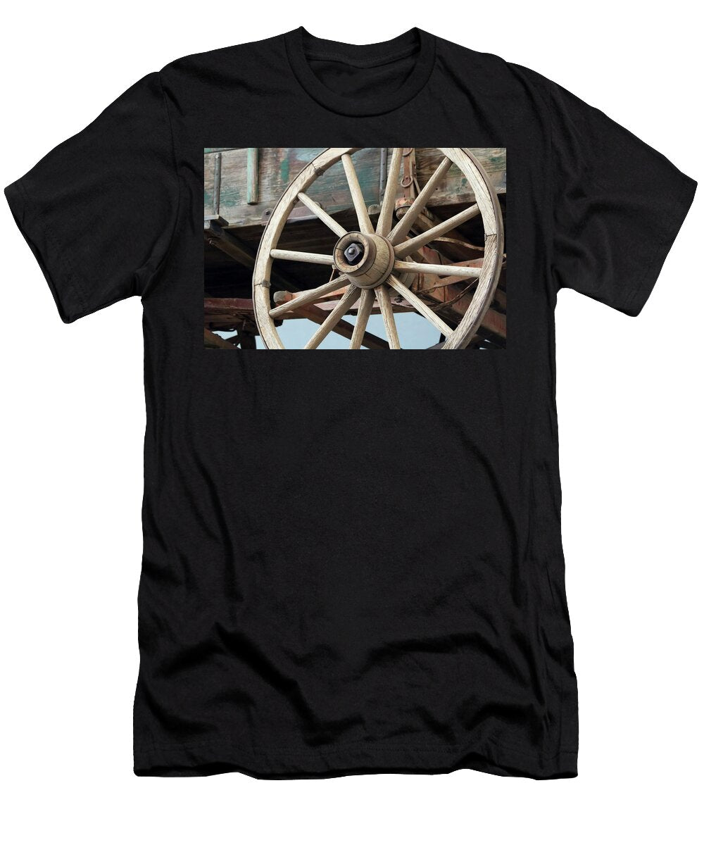 A Wheel and Undercarriage of a Buckboard Wagon Derrick Neill T-Shirt
