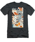 A Whimsical Illustration of a Quaint European Town with a Cozy C Prasettyo Deckow T-Shirt