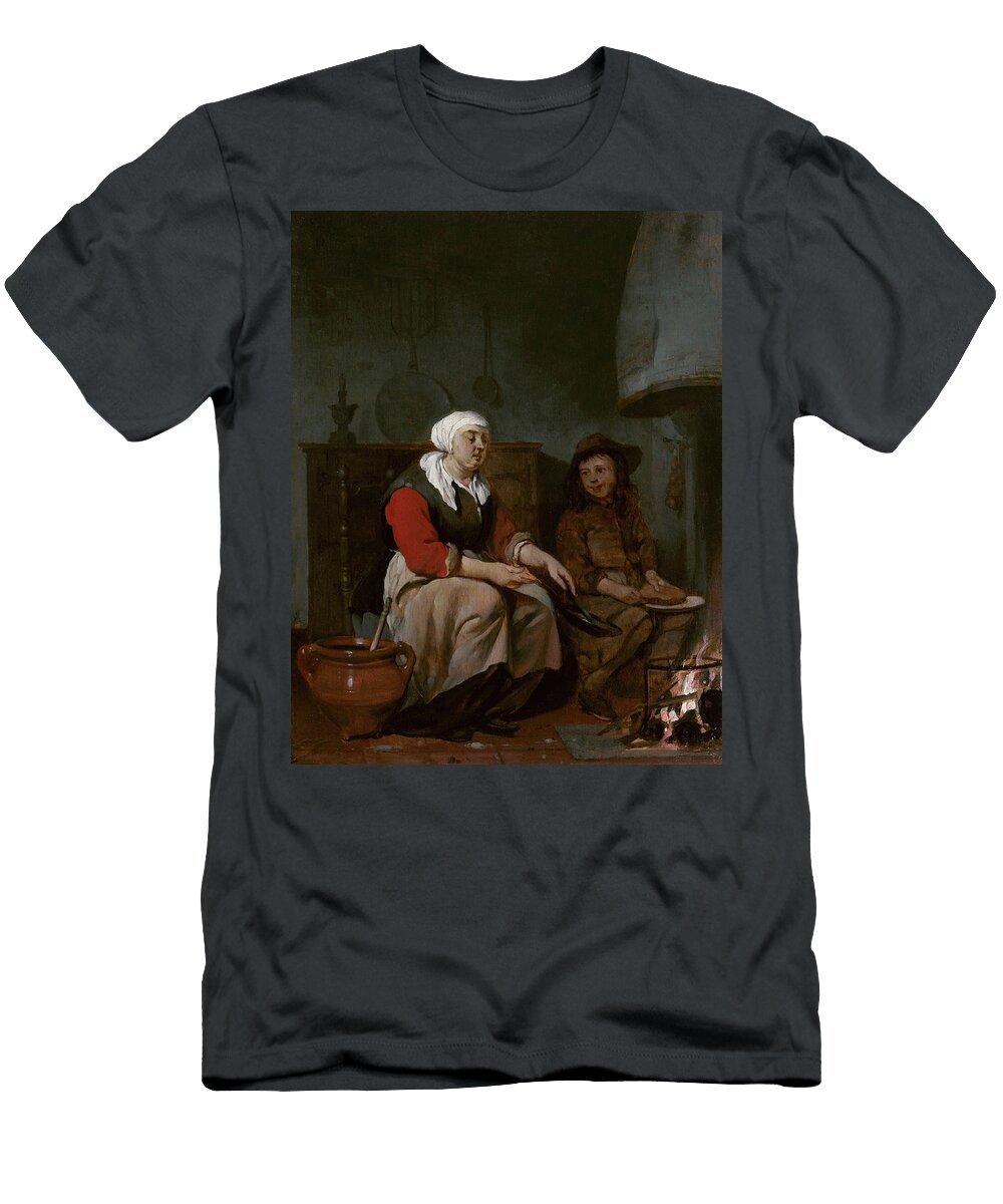 A Woman and a Boy Cooking Pancakes Gabriel Metsu T-Shirt