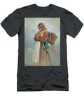 A Woman Dressed in Traditional Attire Carries a Wicker Basket on Her Back Clutching a Shawl Around Motionage Designs T-Shirt