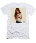 A Young Woman with Long Brown Hair Looks Down Sadly Clutching H Jocelyn Buque T-Shirt