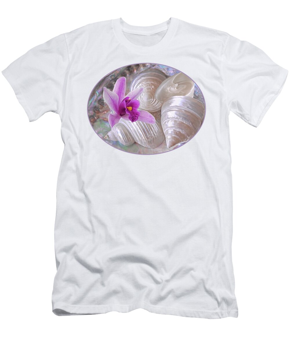Abalone with Pearl Shells and Purple Orchid Gill Billington T-Shirt