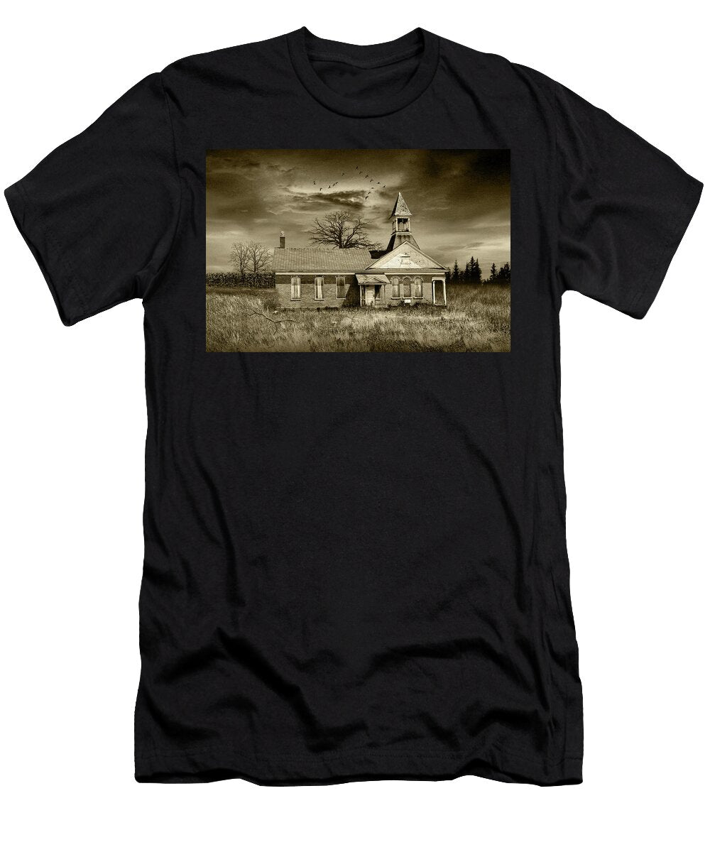 Abandoned East Holland Two Room Country School House in Sepia to Randall Nyhof T-Shirt