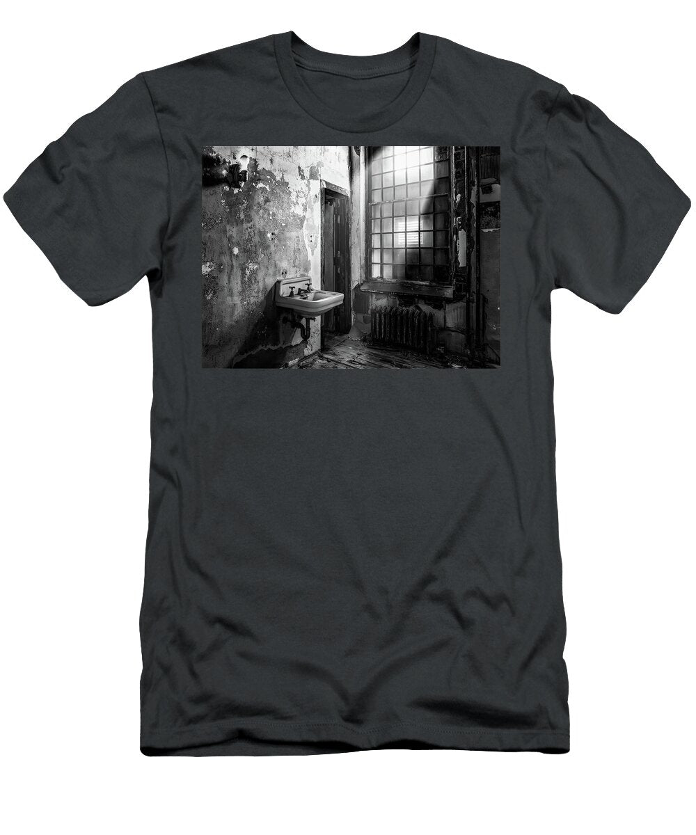 Abandoned Hospital Ward Ellis Island Black and White Historic Print Paul Kelly T-Shirt