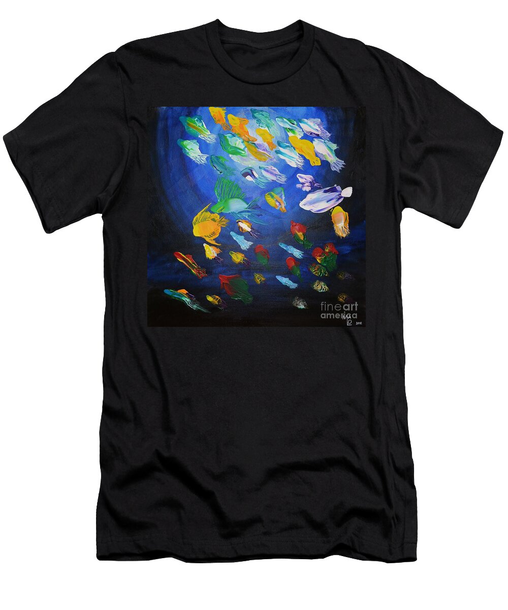 Abstract Shoal of Fish Mario Lorenz Alias Malo Magic Blue T-Shirt