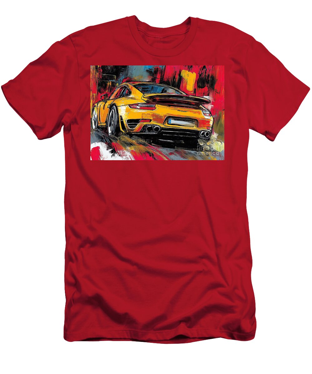 Abstract Yellow Sports Car Painting Automotive Art Clark Leffler T-Shirt