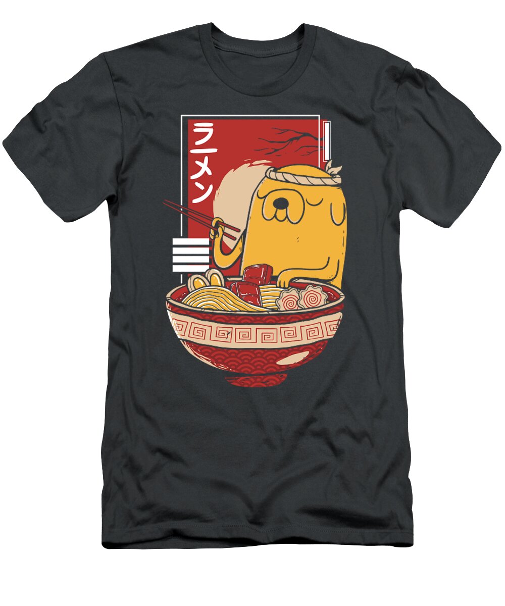 Adventure Time Jake the Dog Enjoying a Bowl of Ramen Noodles Sibainu T-Shirt