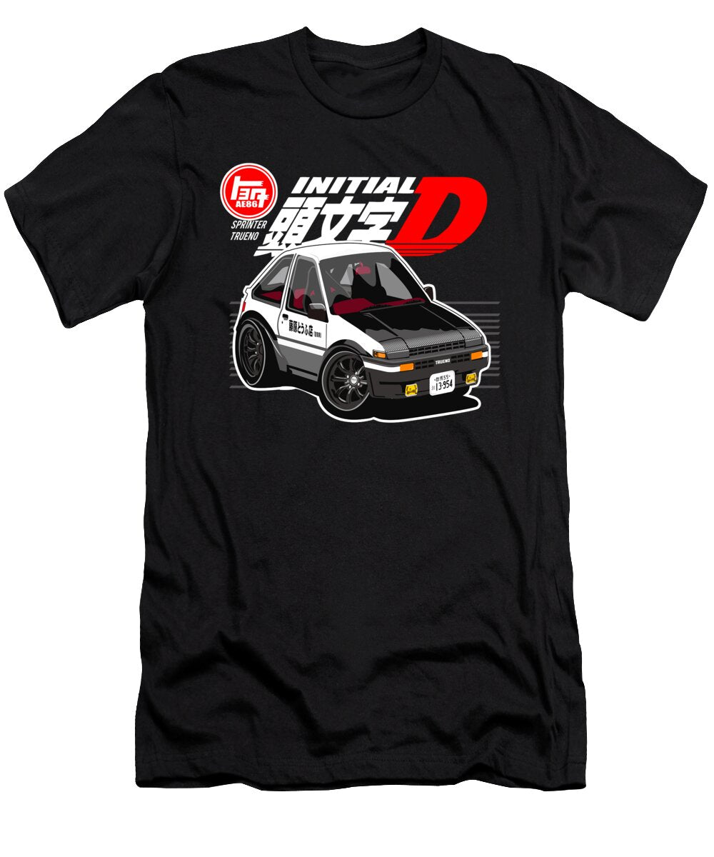 Ae86 Sprinter Trueno Initial D Car Vector Art Cartoon Caricature Style the Bugz T-Shirt