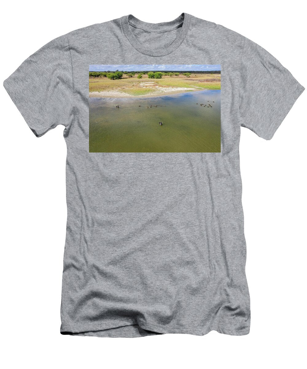 Aerial of Swans on Wetlands Reserve Michele Jackson T-Shirt