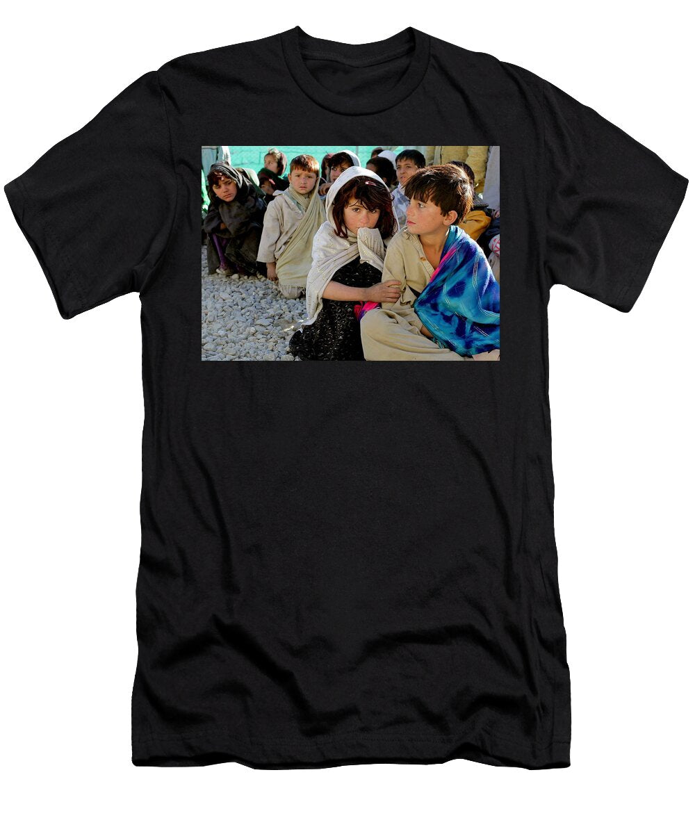 Afghan Children Wait to Receive Basic Medical Care and Clothing on Camp Clark Khowst Province Afgh Celestial Images T-Shirt