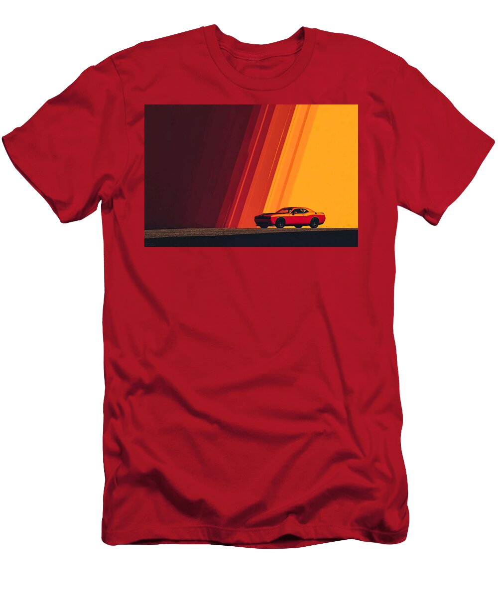 Aggressive Dodge Challenger Hellcat Outline Modern Muscle Icon Nathanael Ruiz T-Shirt